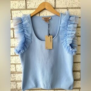 Bailey 44 Sky Blue Ruffle Sleeve Blouse